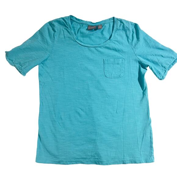 Chico's T- Shirt Woman's Size 0 (S/4) Fringed Short Sleeve Cuffs Teal/ Greenish - Picture 1 of 10
